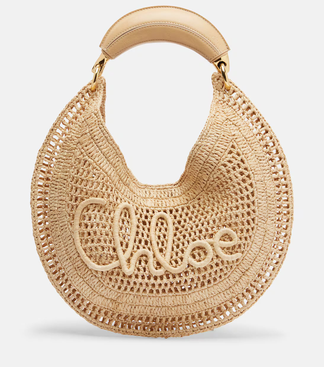 Crochet Raffia Crescent Hobo Bag — Natural